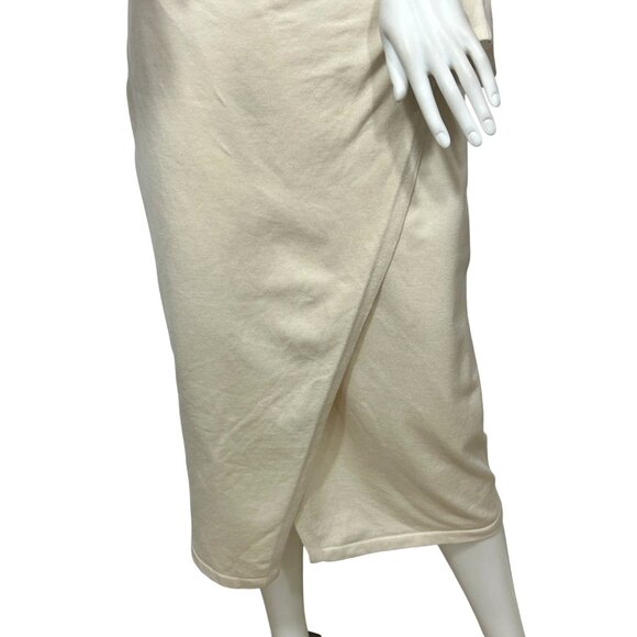 Express Wrap Dress M Beige Midi V-Neck Cap Sleeve Pull On Stretchy Career Party - Picture 3 of 11